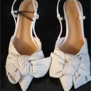 Zara white/blue striped 1.5 inch heels.